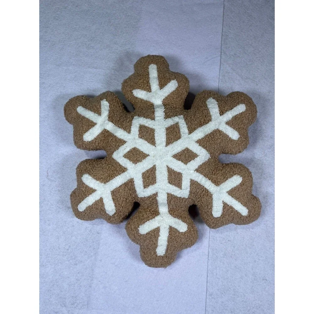Snowflake Plush Throw Pillow Brown White Sherpa Christmas Winter Holiday Decor